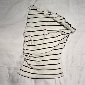 Zara One Shoulder navy and White Striped top